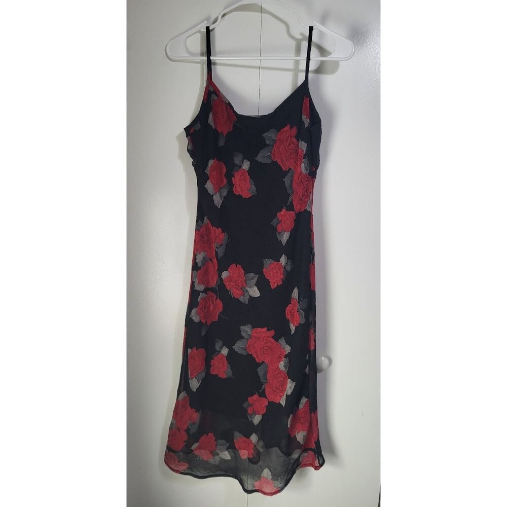 VTG Y2k 90s Red Roses Black Whimsigoth Fairy Coquette Dress Younique Empire SZ M - Picture 2 of 10